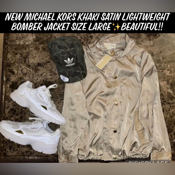 New Michael Kors Khaki Satin Lightweight Bomber Jacket Size Large✨Beautiful!! - Picture 11 of 11